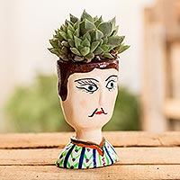 Ceramic flower pot, 'Javier' - Artisan Crafted Small Ceramic Planter