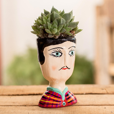 Ceramic flower pot, 'Sergio' - Handmade Small Ceramic Plant Pot