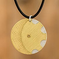 Brass and aluminum pendant necklace, 'Solar System' - Modern Brass and Aluminum Necklace