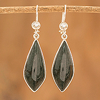 Jade dangle earrings, 'Lance in Dark Green' - Handcrafted Dangle Earrings from Guatemala