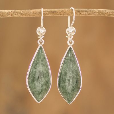 Jade dangle earrings, 'Lance in Light Green' - Handmade Jade Earrings in Sterling Silver