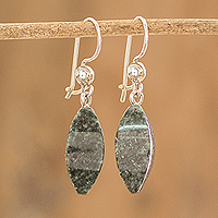 Jade dangle earrings, 'A Cut Above in Dark Green' - Artisan Crafted Jade Earrings