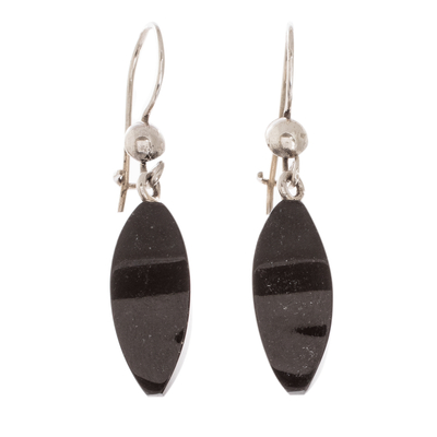 Jade dangle earrings, 'A Cut Above in Black' - Handmade Black Jade Earrings from Guatemala