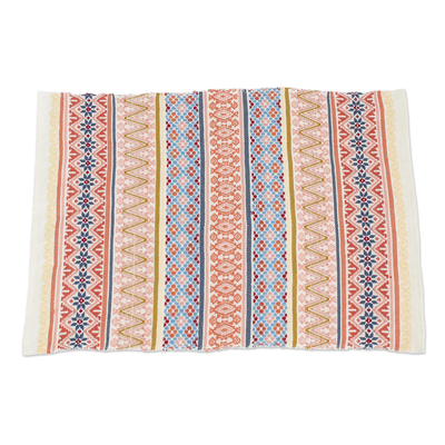 Cotton placemats, 'Coral Cascade' (set of 4) - Handwoven Multicolored Placemats (Set of 4)