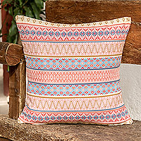 Cotton cushion cover, 'Strawberry Imagination' - Multicolour Cotton Cushion Cover Handloomed in Guatemala