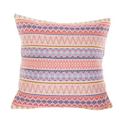 Cotton cushion cover, 'Strawberry Imagination' - Multicolor Cotton Cushion Cover Handloomed in Guatemala