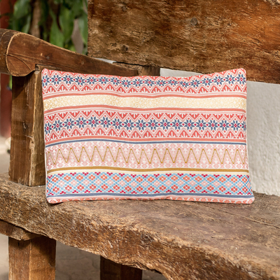 Cotton cushion cover, 'Strawberry Charm' - Strawberry Cotton Cushion Cover Handloomed in Guatemala