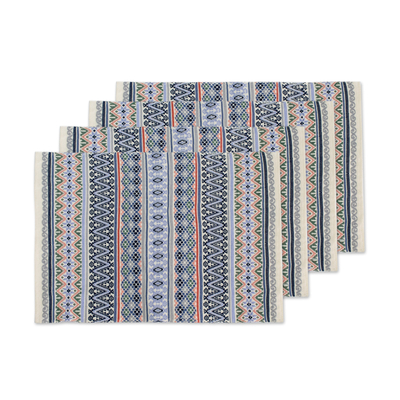 Manteles individuales de algodón, 'Peten Inspiration I' (juego de 4) - Conjunto de 4 manteles individuales multicolores 100% algodón tejidos a mano
