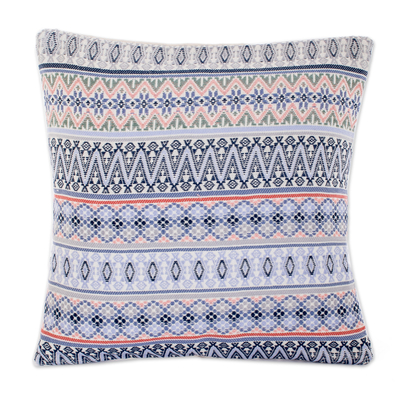 Cotton cushion cover, 'Little Reef' - Handloomed Blue Cotton Cushion Cover from Guatemala