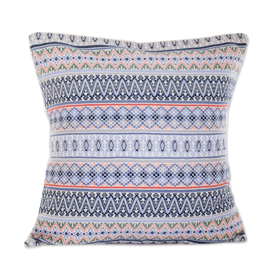 Blue Cotton Cushion Cover Handloomed in Guatemala