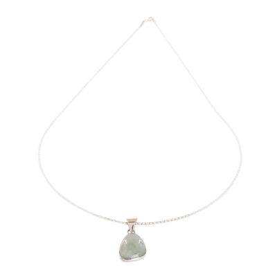 Jade pendant necklace, 'Apple Green' - Natural Jade and Silver Pendant Necklace