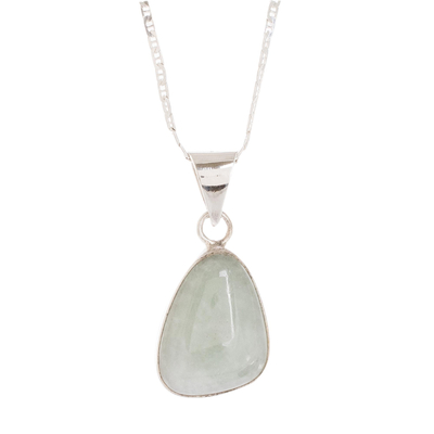 Jade pendant necklace, 'Apple Green' - Natural Jade and Silver Pendant Necklace