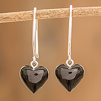Jade dangle earrings, 'Me and You in Black' - Artisan Crafted Jade Dangle Earrings