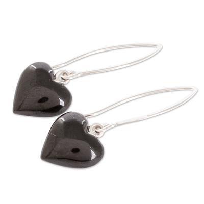 Jade dangle earrings, 'Me and You in Black' - Artisan Crafted Jade Dangle Earrings