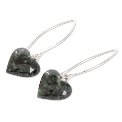 Jade dangle earrings, 'Me and You in Dark Green' - Guatemalan Jade Heart Earrings