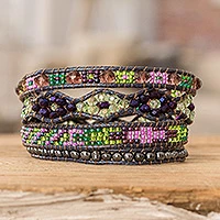 Positive energy bracelet, 'Wisdom of the Cosmos' - Handcrafted Beaded Positive Energy Long Wrap Bracelet