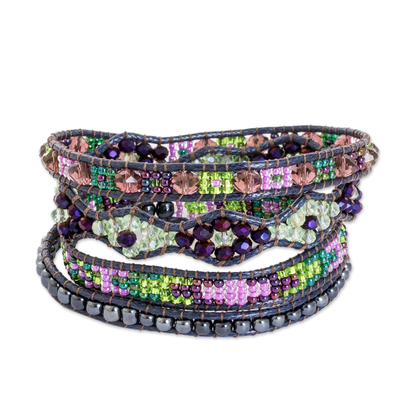 Positive energy bracelet, 'Wisdom of the Cosmos' - Handcrafted Beaded Positive Energy Long Wrap Bracelet
