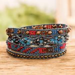 Positive energy bracelet, 'Secure Serenity' - Handcrafted Beaded Positive Energy Long Wrap Bracelet