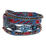 Positive energy bracelet, 'Secure Serenity' - Handcrafted Beaded Positive Energy Long Wrap Bracelet