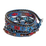 Positive energy bracelet, 'Secure Serenity' - Handcrafted Beaded Positive Energy Long Wrap Bracelet