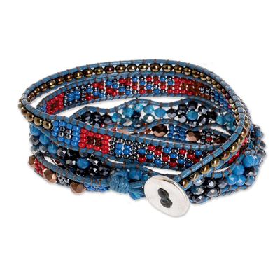 Positive energy bracelet, 'Secure Serenity' - Handcrafted Beaded Positive Energy Long Wrap Bracelet