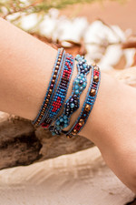 Positive energy bracelet, 'Secure Serenity' - Handcrafted Beaded Positive Energy Long Wrap Bracelet