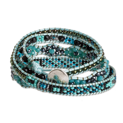 Beaded wrap bracelet, 'Atitlan Shores' - Hand Beaded Wrap Bracelet from Guatemala