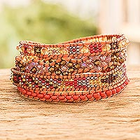 Beaded wrap bracelet, 'Floral Symphony' - Multicolored Long Beaded Wrap Bracelet