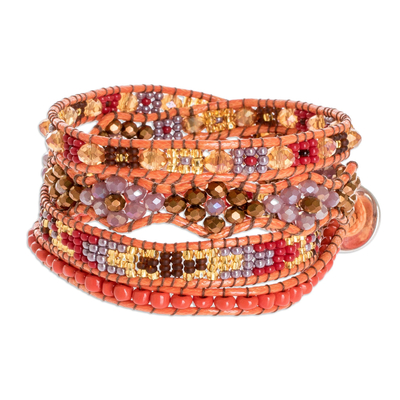 Beaded wrap bracelet, 'Floral Symphony' - Multicoloured Long Beaded Wrap Bracelet