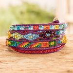Positive energy bracelet, 'Radiant Hues of Joy' - Handcrafted Beaded Positive Energy Long Wrap Bracelet