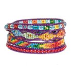 Positive energy bracelet, 'Radiant Hues of Joy' - Handcrafted Beaded Positive Energy Long Wrap Bracelet