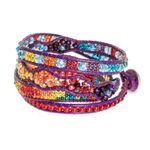 Positive energy bracelet, 'Radiant Hues of Joy' - Handcrafted Beaded Positive Energy Long Wrap Bracelet