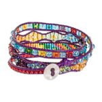 Positive energy bracelet, 'Radiant Hues of Joy' - Handcrafted Beaded Positive Energy Long Wrap Bracelet
