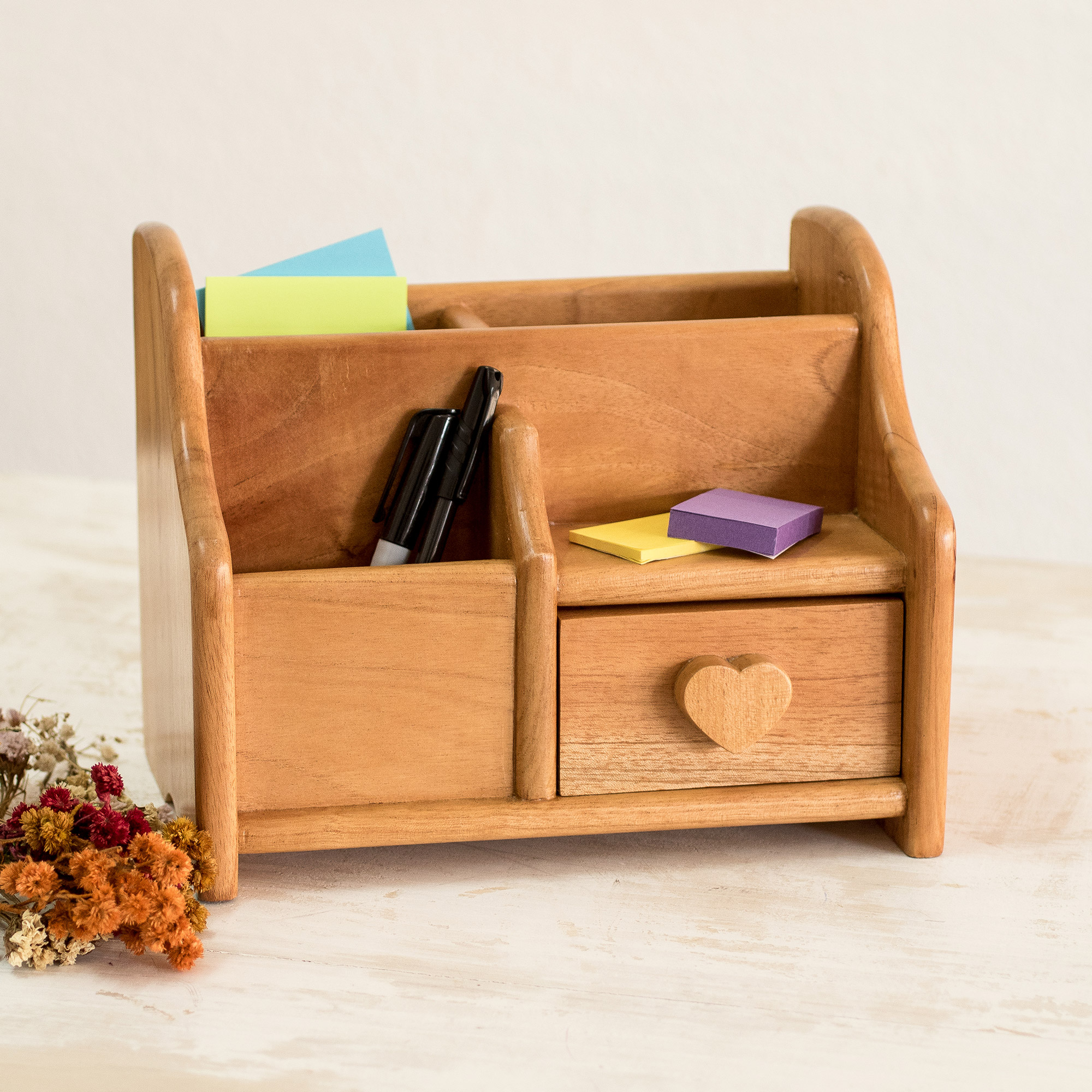 Handcrafted Wood Desk Organizer - Heart of the Office
