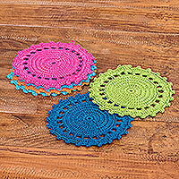 Crocheted coasters, 'Fiesta Colors' (set of 6) - Artisan Hand-Crocheted Coasters (Set of 6)