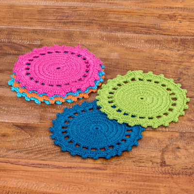 Crocheted coasters, 'Fiesta colours' (set of 6) - Artisan Hand-Crocheted Coasters (Set of 6)
