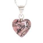 Rhodonite Pendant Necklace, 'Pink Maya Heart' - Natural Rhodonite Pendant Necklace