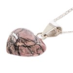 Rhodonite Pendant Necklace, 'Pink Maya Heart' - Natural Rhodonite Pendant Necklace