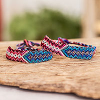 Macrame wristband bracelets, 'Toliman Trends' (pair) - Multicolored Macrame Bracelets (Pair)