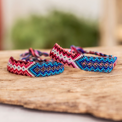 Woven Friendship Bracelets Set of 4 Cotton Silk String Bands Glass  Wristband