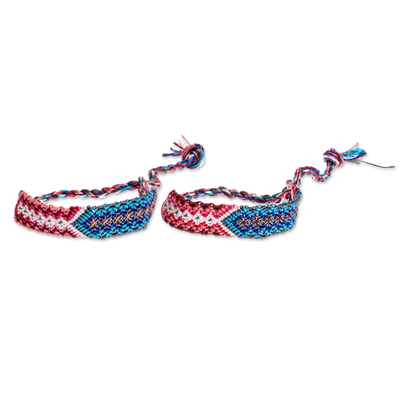 Macrame wristband bracelets, 'Toliman Trends' (pair) - Multicoloured Macrame Bracelets (Pair)