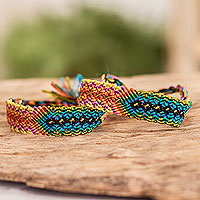 Macrame wristband bracelets, 'Chuk Muk Charm' (pair) - Colorful Macrame Bracelets from Guatemala (Pair)