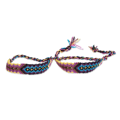 Macrame wristband bracelets, 'Panabaj Purple' (pair) - Handcrafted Macrame Bracelets (Pair)