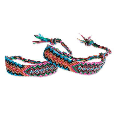 Macrame wristband bracelets, 'Chuk Muk Cheer' (pair) - Nylon Macrame Wristband Bracelets (Pair)