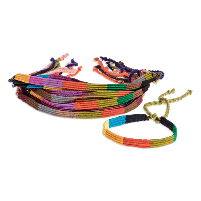Multicolour macrame wristbands, 'Rainbow Sparkles' (Set of 15) - Set of 15 Multicolour Macrame Wristbands Made in Guatemala