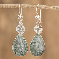 Jade dangle earrings, 'Jade Drop' - Handmade Light Green Jade Sterling Silver Dangle Earrings
