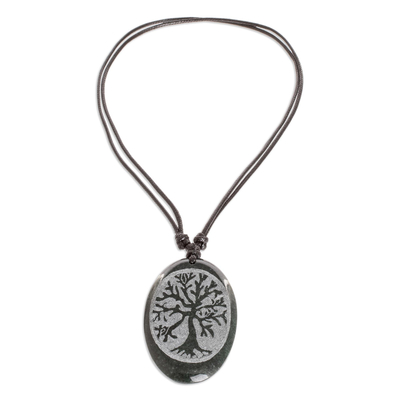 collar con colgante de jade - Collar con colgante de jade ajustable unisex con temática del árbol de la vida