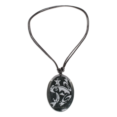Jade pendant necklace, 'Wealth Frog' - Feng Shui Frog Theme Unisex Adjustable Jade Pendant Necklace