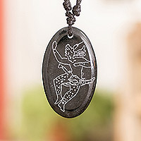 Jade pendant necklace, 'Dancing Maya' - Maya-themed Unisex Adjustable Jade Pendant Necklace