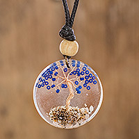 Resin pendant necklace, 'Blue Tree of Life' - Tree of Life Unisex Hand-crafted Resin Pendant Necklace